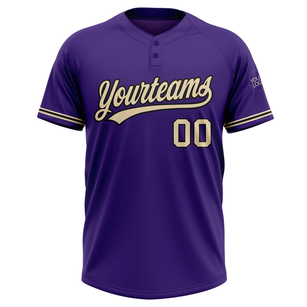 Purple City Cream Black Two Button Unisex Softball Jersey, Custom Team Softball Jersey
