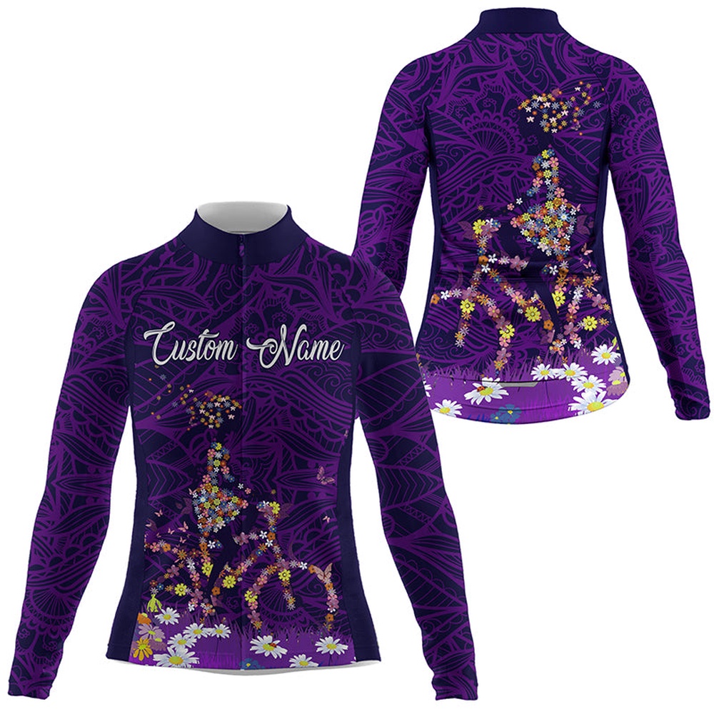 Purple Cycling Jersey Women With Pockets Full Zip Cycle Gear Bike Shirt Women Bicycle Tops, Custom Mono Cycling Jersey