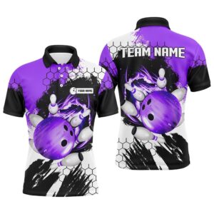 Purple Flame Bowling Ball And Pins Polo&hellip;