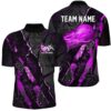 Purple Flame Bowling Ball Pattern Bowling Shirts For Men, Fire Bowling League Outfits, Custom Bowling Team Jersey Shirt