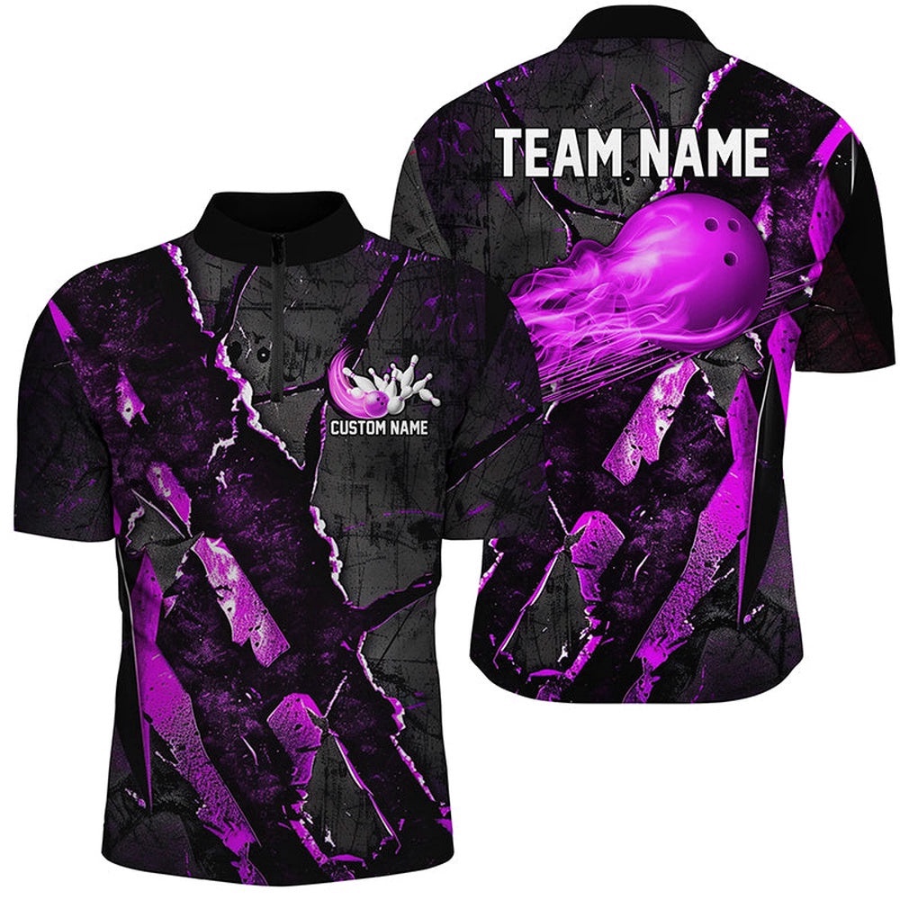 Purple Flame Bowling Ball Customize Bowling Team Shirts, Bowling Tournament Outfits, Custom Bowling Team Jersey Shirt