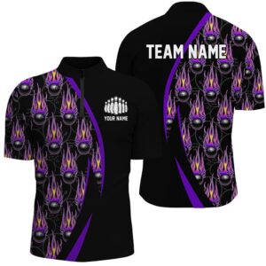 Purple Flame Bowling Ball Pattern Bowling Shirts&hellip;