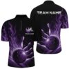 Purple Flame Bowling Ball Pattern Bowling Shirts For Men, Fire Bowling League Outfits, Custom Bowling Team Jersey Shirt