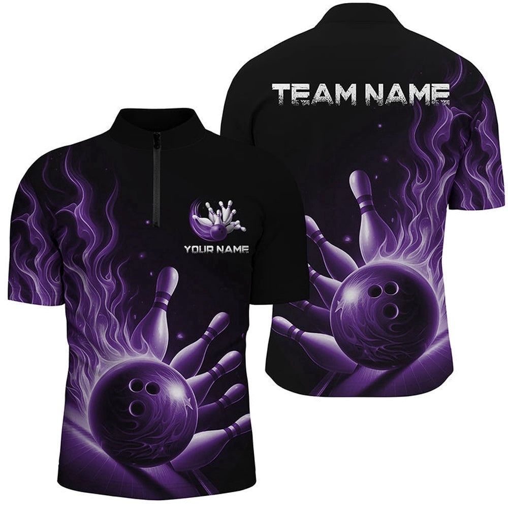 Purple Flame Bowling Jersey For Men And Women Bowling Team Jersey Strike Bowling, Custom Bowling Team Jersey Shirt