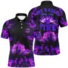 Purple Flame Skull Custom Bowling Polo Shirts For Men And Women, American Bowling Team Polo Shirt, Personalized Bowling Team Shirt