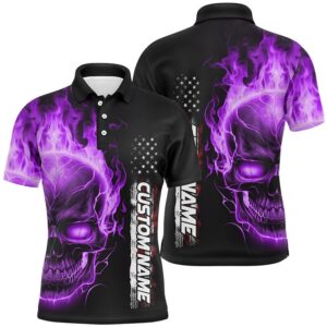 Purple Flame Skull Custom Bowling Polo Shirts&hellip;