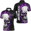 Purple Flame Skull Custom Bowling Polo Shirts For Men And Women, American Bowling Team Polo Shirt, Personalized Bowling Team Shirt