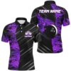 Purple Flame Skull Sport Polo Shirt, Custom Team Bowling Polo Shirts For Men, Bowler Outfits, Personalized Bowling Team Shirt