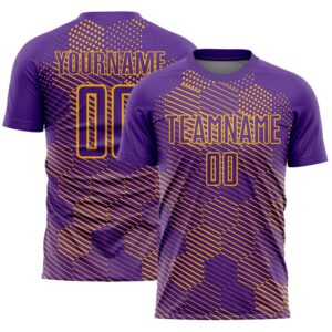 Purple Gold Abstract Hexagon Sublimation Soccer Uniform&hellip;