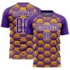 Purple Gold White Irregular Shapes Sublimation Soccer Uniform Jersey, Custom Team Soccer Jersey Shirt