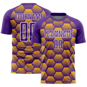 Purple Gold White Hexagons Pattern Sublimation Soccer&hellip;