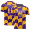 Purple Gold White Irregular Shapes Sublimation Soccer Uniform Jersey, Custom Team Soccer Jersey Shirt