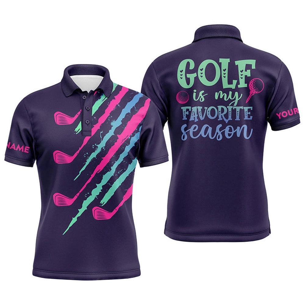 Purple Gradient Men’s Golf Polo Shirt Custom Name Golf Is My Favorite Season, Best Golf Gifts For Men, Golf Polo Shirt, Golf Shirts