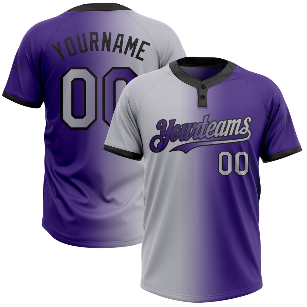 Purple Gray Black Gradient Fashion Two Button Unisex Softball Jersey, Custom Team Softball Jersey