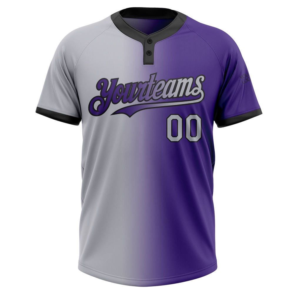 Purple Gray Black Gradient Fashion Two Button Unisex Softball Jersey, Custom Team Softball Jersey