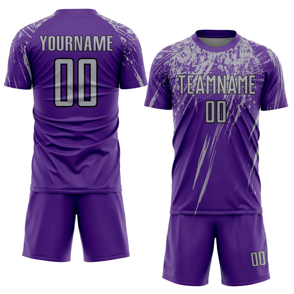Purple Gray Black Sublimation Soccer Uniform Jersey, Custom Team Soccer Jersey Shirt