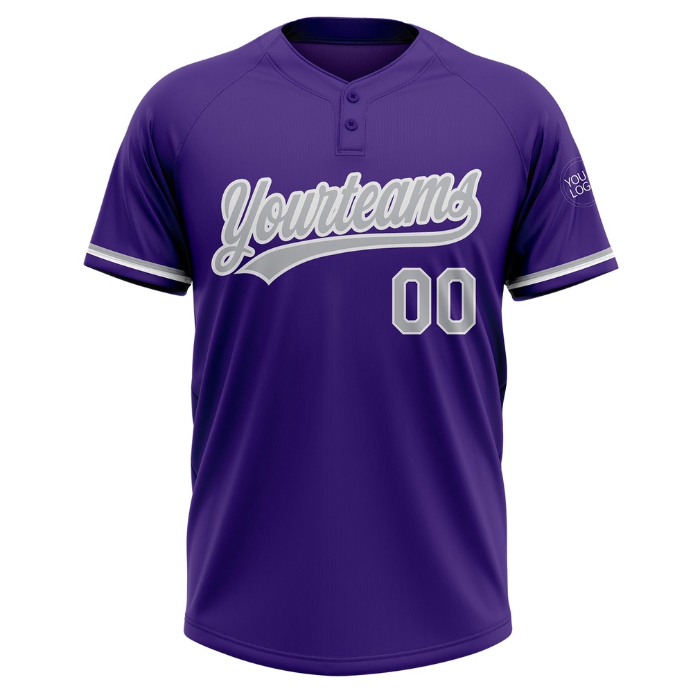 Purple Gray White Two Button Unisex Softball Jersey, Custom Team Softball Jersey