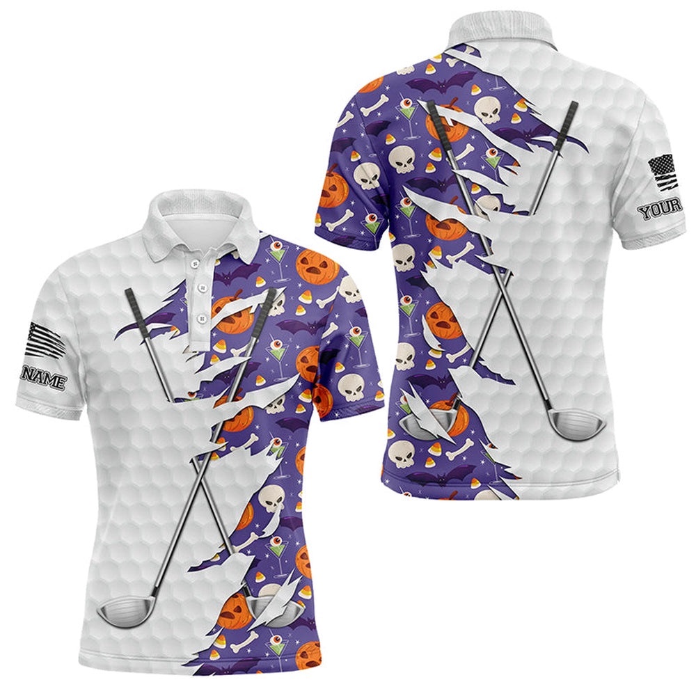 Purple Halloween Golf Pattern White Golf Ball Skin Men Golf Polo Shirts Custom Golf Clubs Outfit Men, Golf Polo Shirt, Golf Shirts Purple Halloween Golf Pattern White Golf Ball Skin Men Golf Polo Shirts Custom Golf Clubs Outfit Men, Golf Polo Shirt, Golf Shirts