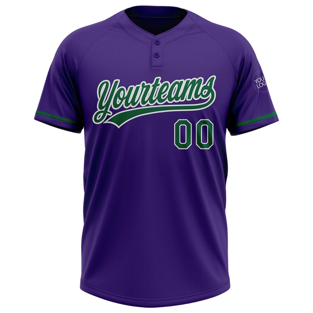 Purple Kelly Green White Two Button Unisex Softball Jersey, Custom Team Softball Jersey