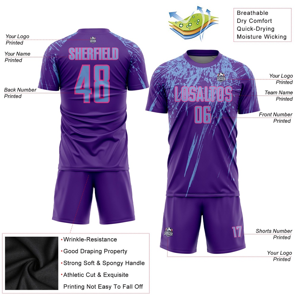 Purple Light Blue Pink Sublimation Soccer Uniform Jersey, Custom Team Soccer Jersey Shirt