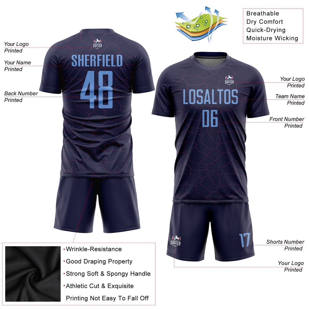 Purple Light Blue Sublimation Soccer Uniform Jersey, Custom Team Soccer Jersey Shirt