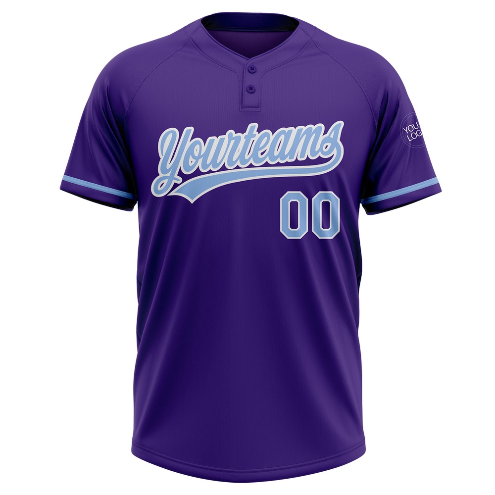 Purple Light Blue White Two Button Unisex Softball Jersey, Custom Team Softball Jersey