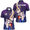 Purple Lightning Strike Custom Bowling Polo Shirts For Men, Team Bowling Shirts Bowler Outfit, Personalized Bowling Team Shirt