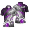 Purple Lightning Thunder Custom Skull Bowling Shirt For Men, Halloween Bowling Team Polo Shirt, Personalized Bowling Team Shirt
