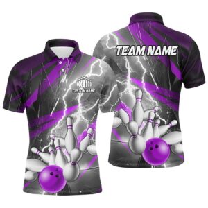 Purple Lightning Strike Custom Bowling Polo Shirts&hellip;