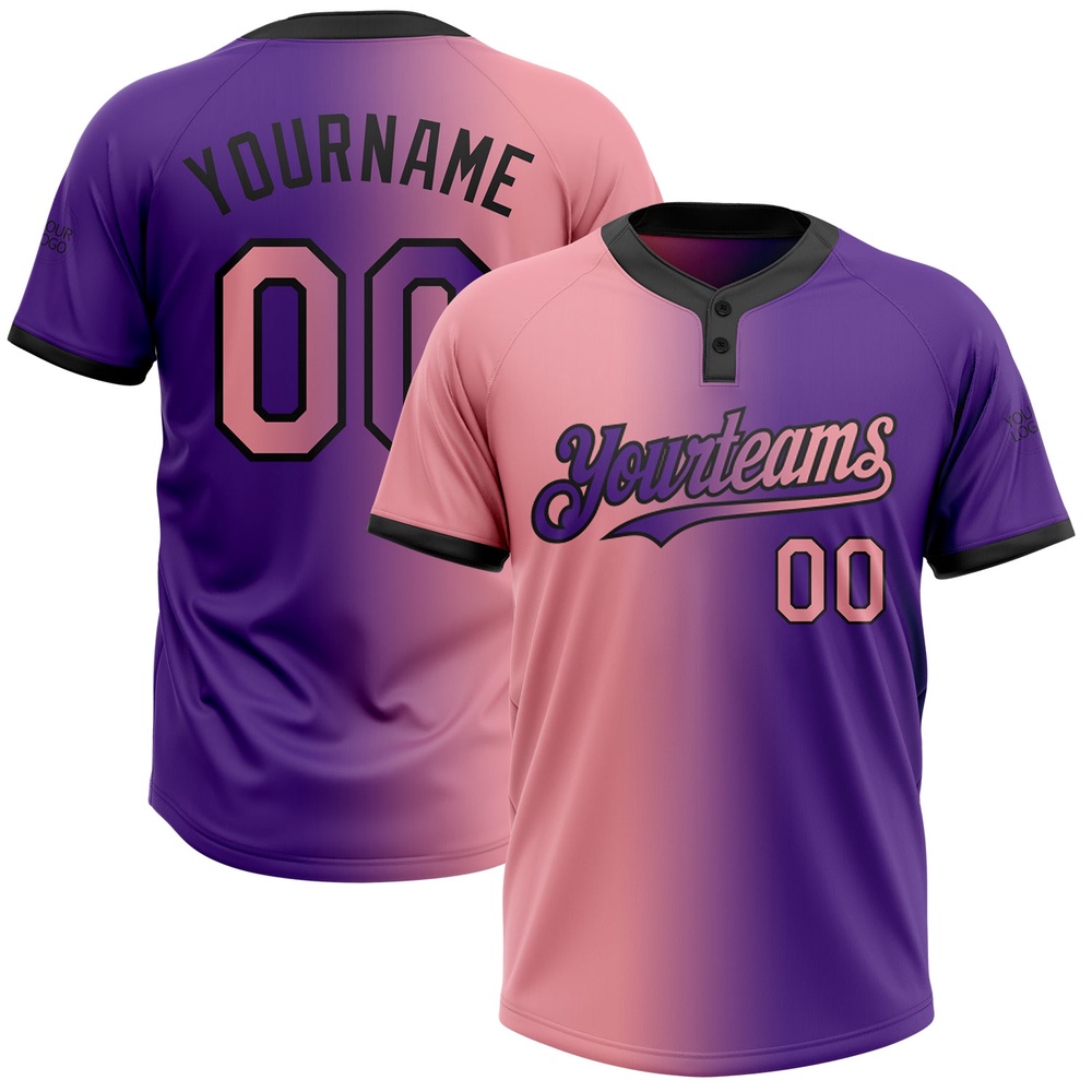 Purple Medium Pink Black Gradient Fashion Two Button Unisex Softball Jersey, Custom Team Softball Jersey