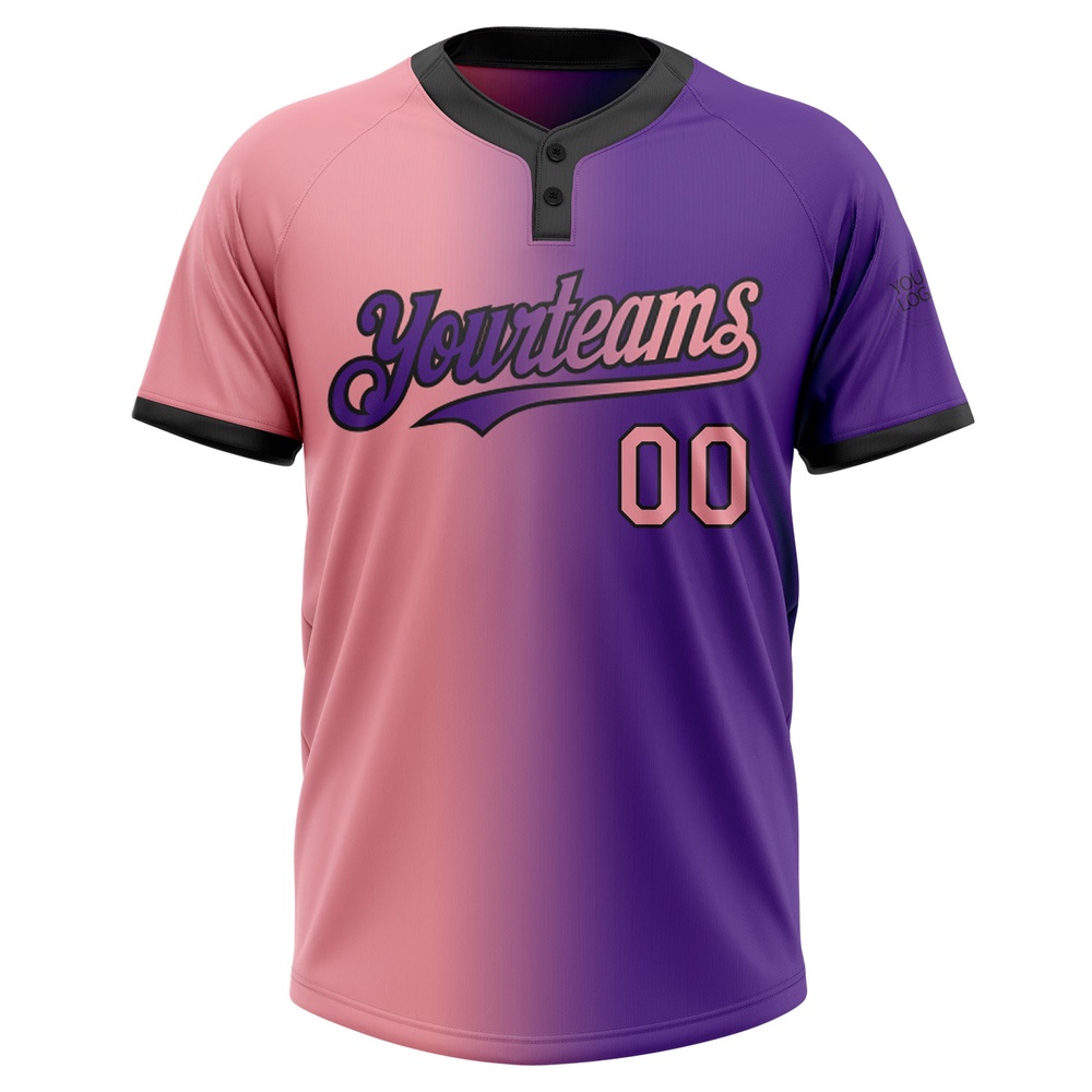 Purple Medium Pink Black Gradient Fashion Two Button Unisex Softball Jersey, Custom Team Softball Jersey