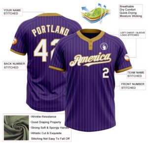 Purple Old Gold Pinstripe White Two Button Unisex Softball Jersey Custom Team Softball Jersey 3 v8unsm.jpg