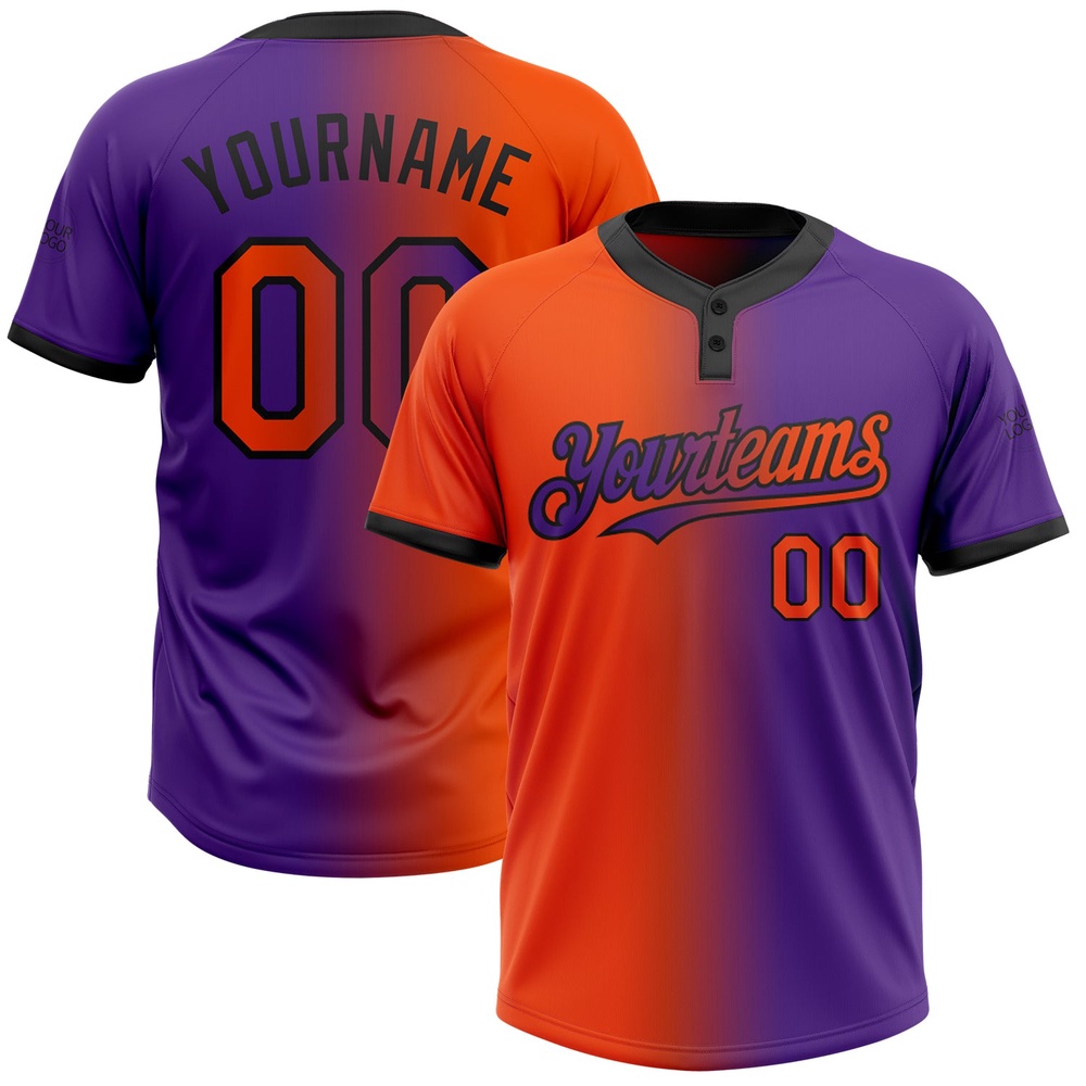 Purple Orange Black Gradient Fashion Two Button Unisex Softball Jersey, Custom Team Softball Jersey