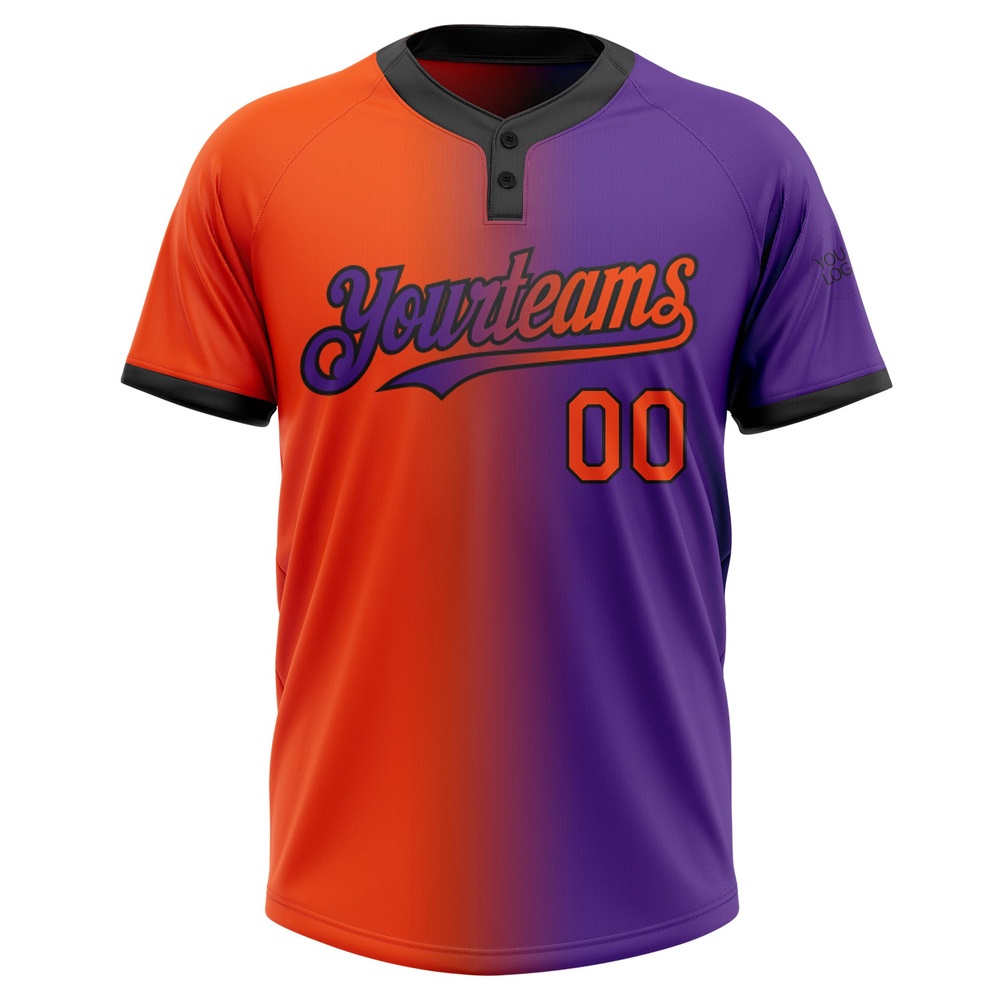 Purple Orange Black Gradient Fashion Two Button Unisex Softball Jersey, Custom Team Softball Jersey