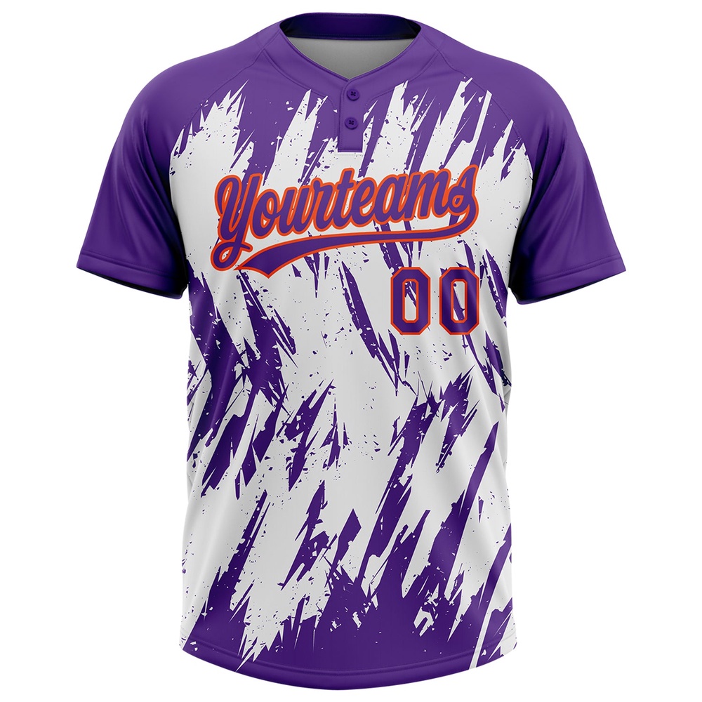 Purple Orange White 3D Pattern Abstract Sharp Shape Two Button Unisex Softball Jersey, Custom Team Softball Jersey
