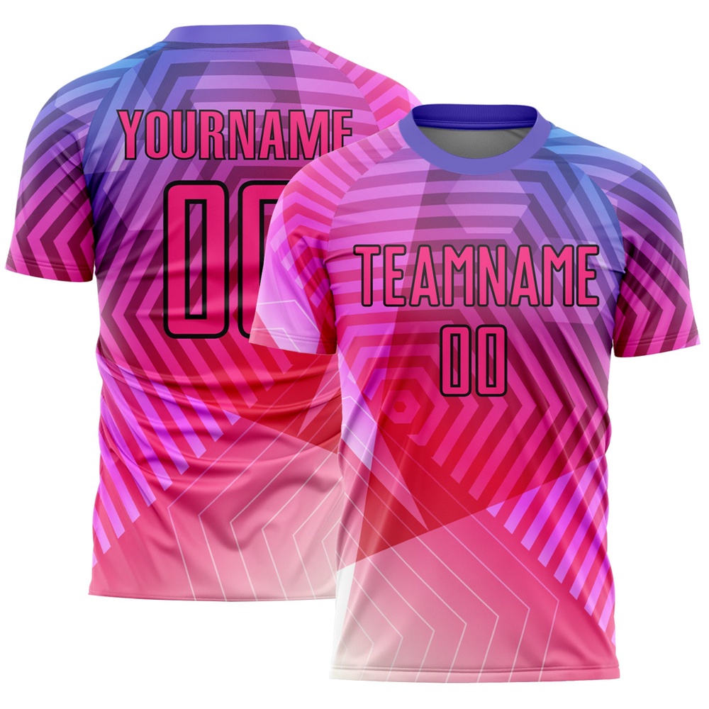 Purple Pink Black Geometric Shapes Sublimation Soccer Uniform Jersey, Custom Team Soccer Jersey Shirt