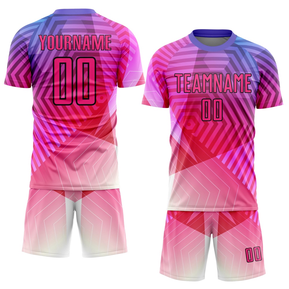 Purple Pink Black Geometric Shapes Sublimation Soccer Uniform Jersey, Custom Team Soccer Jersey Shirt