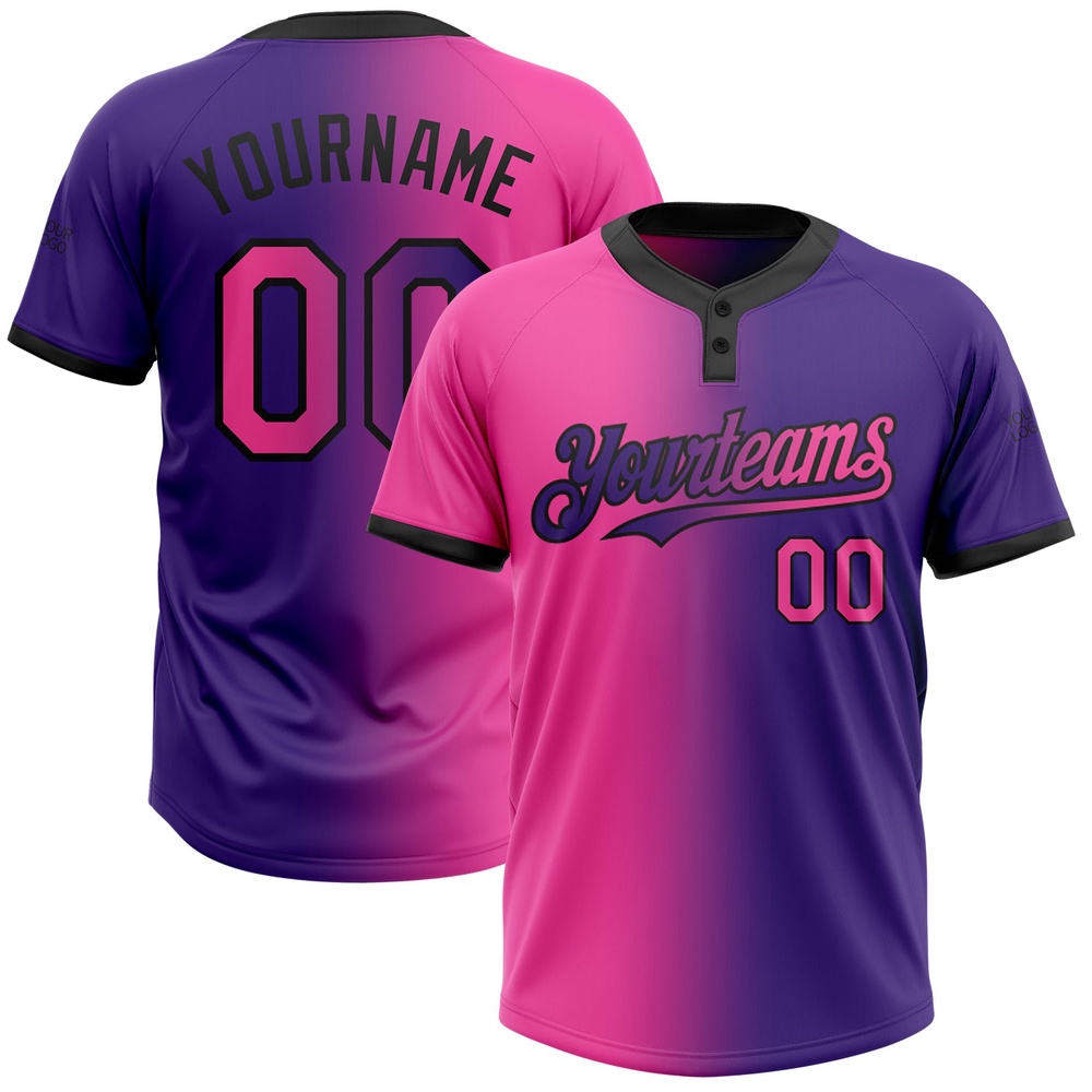 Purple Pink Black Gradient Fashion Two Button Unisex Softball Jersey, Custom Team Softball Jersey