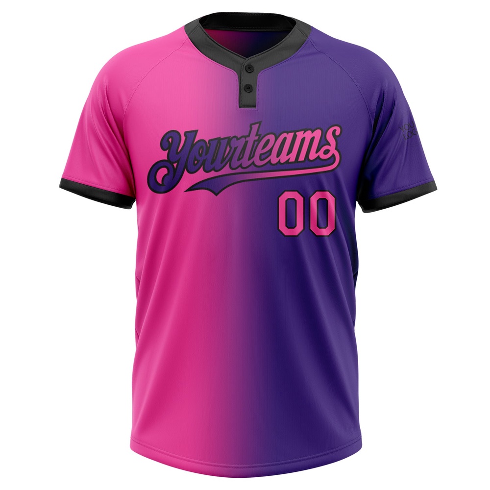 Purple Pink Black Gradient Fashion Two Button Unisex Softball Jersey, Custom Team Softball Jersey