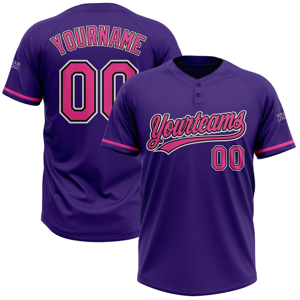 Purple Pink Black Two Button Unisex Softball Jersey, Custom Team Softball Jersey