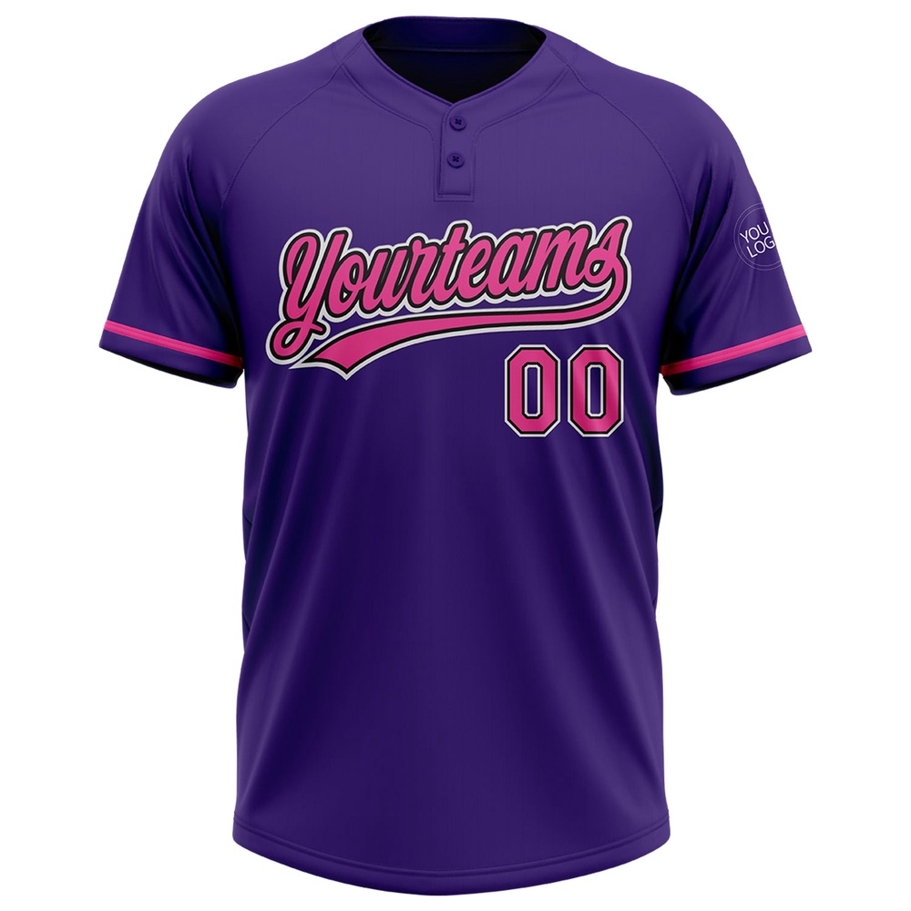 Purple Pink Black Two Button Unisex Softball Jersey, Custom Team Softball Jersey