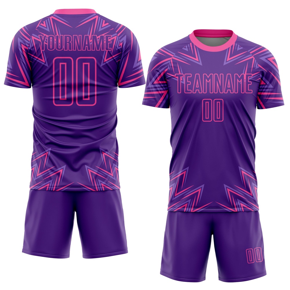Purple Pink Geometric Shapes Sublimation Soccer Uniform Jersey, Custom Team Soccer Jersey Shirt