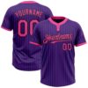 Purple Pink Pinstripe White Two Button Unisex Softball Jersey, Custom Team Softball Jersey