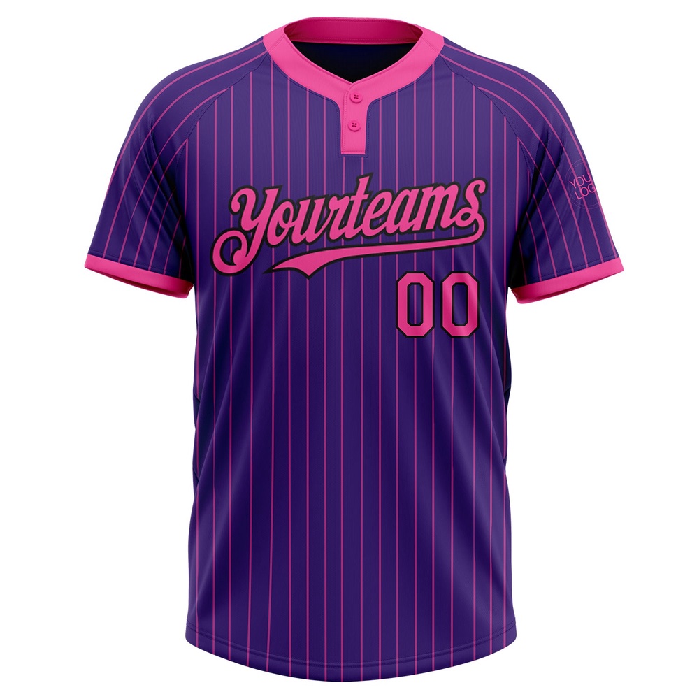Purple Pink Pinstripe Black Two Button Unisex Softball Jersey, Custom Team Softball Jersey