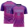 Purple Pink White Curve Lines Sublimation Soccer Uniform Jersey, Custom Team Soccer Jersey Shirt
