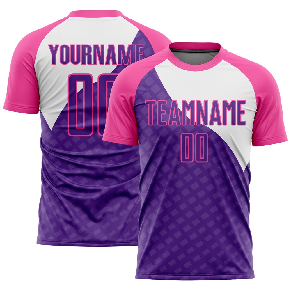 Purple Pink White Curve Lines Sublimation Soccer Uniform Jersey, Custom Team Soccer Jersey Shirt
