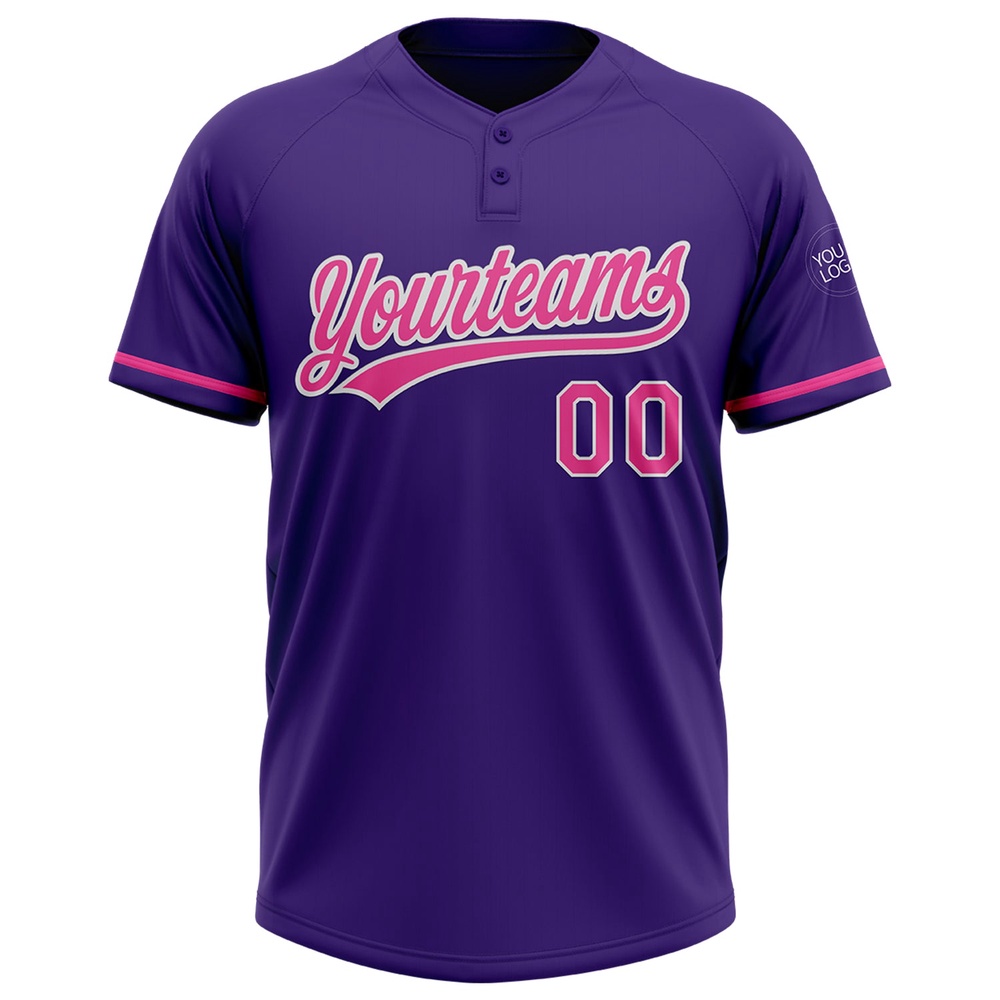 Purple Pink White Two Button Unisex Softball Jersey, Custom Team Softball Jersey
