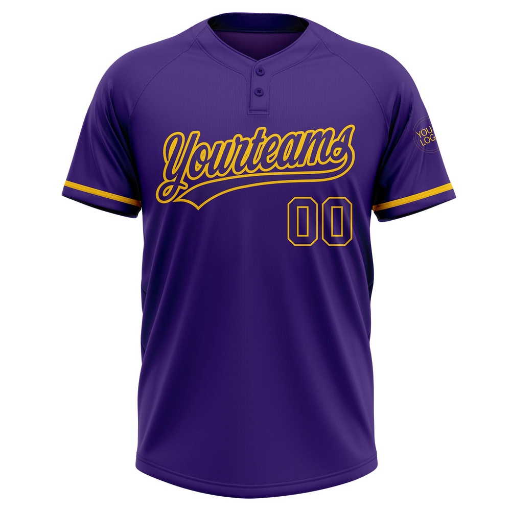 Purple Purple Yellow Two Button Unisex Softball Jersey, Custom Team Softball Jersey