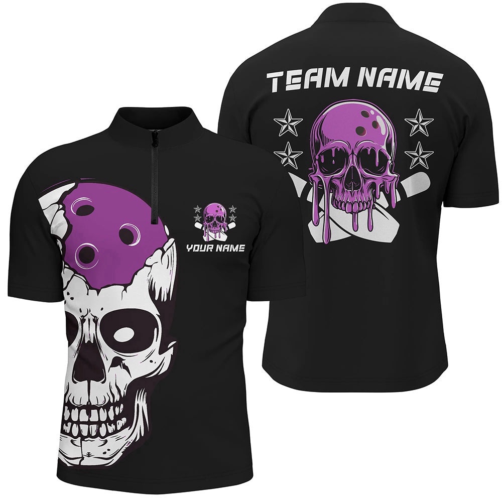 Purple Skull Bowling Ball Men And Women Bowling Team Jersey, Bowling Tournament Shirts, Custom Bowling Team Jersey Shirt