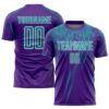 Purple White Abstract Geometric Triangles Sublimation Soccer Uniform Jersey, Custom Team Soccer Jersey Shirt